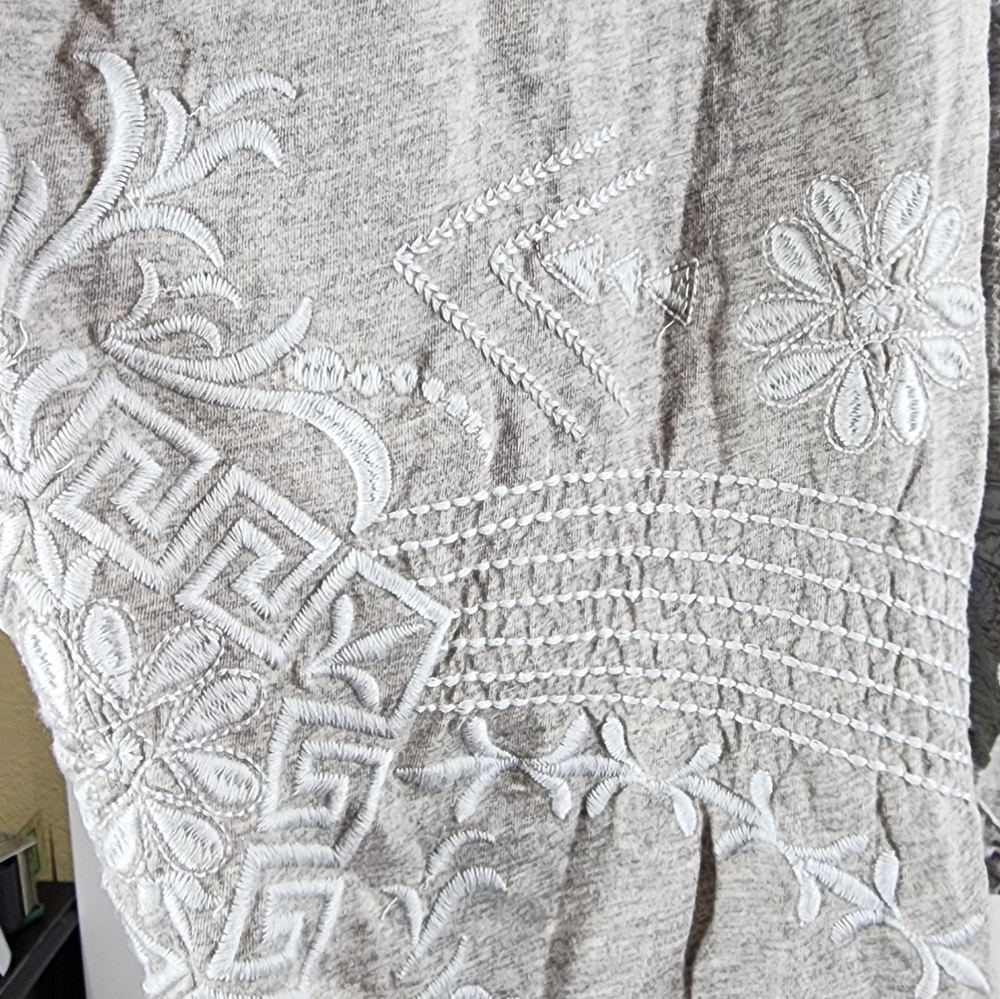 Johnny Was JWLA Short Sleeve Cotton Open Draped Cardigan Topper Embroidered S - Picture 4 of 8